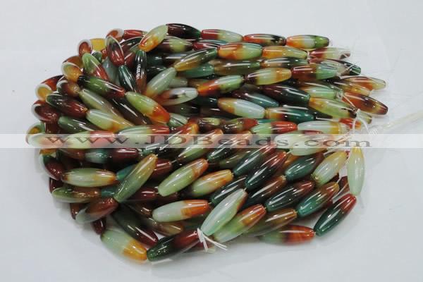 CAG810 15.5 inches 10*30mm rice rainbow agate gemstone beads