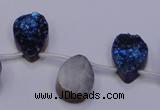 CAG8116 Top drilled 12*16mm teardrop blue plated druzy agate beads