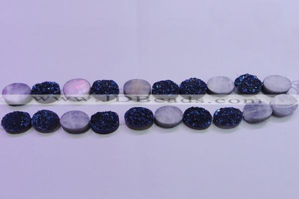 CAG8176 7.5 inches 13*18mm oval blue plated druzy agate beads