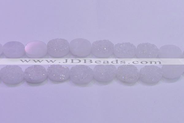 CAG8190 7.5 inches 18*25mm oval white plated druzy agate beads