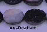 CAG8197 7.5 inches 18*25mm oval black plated druzy agate beads