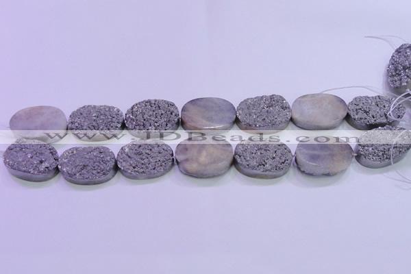 CAG8202 7.5 inches 20*30mm oval silver plated druzy agate beads