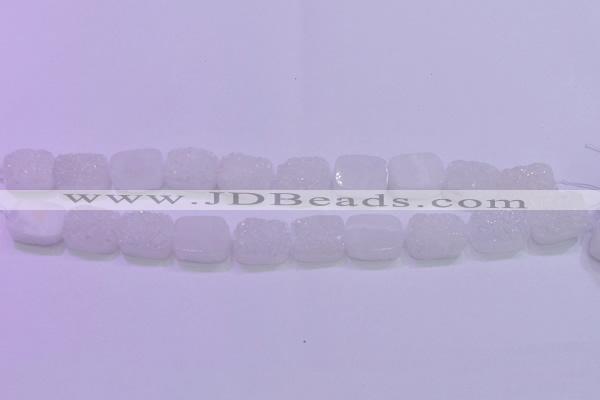 CAG8210 Top drilled 10*14mm rectangle white plated druzy agate beads