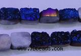 CAG8216 Top drilled 10*14mm rectangle blue plated druzy agate beads