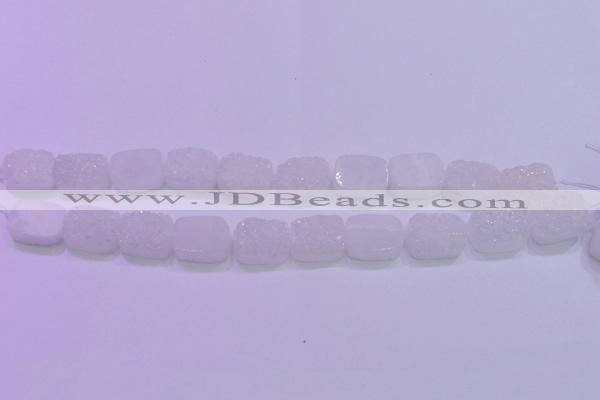 CAG8220 Top drilled 12*16mm rectangle white plated druzy agate beads