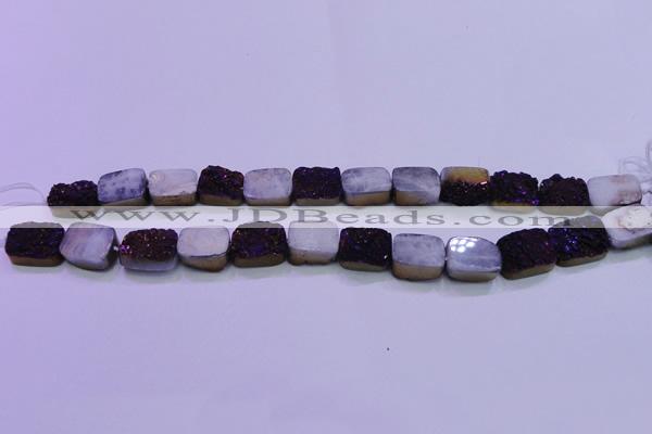 CAG8225 Top drilled 12*16mm rectangle purple plated druzy agate beads