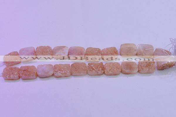 CAG8241 Top drilled 15*20mm rectangle champagne plated druzy agate beads