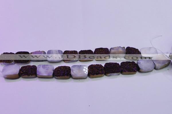 CAG8245 Top drilled 15*20mm rectangle purple plated druzy agate beads