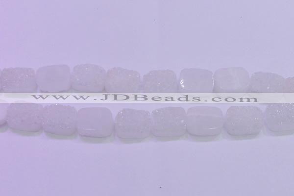 CAG8250 Top drilled 18*25mm rectangle white plated druzy agate beads