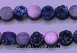 CAG8336 7.5 inches 10mm coin blue plated druzy agate beads