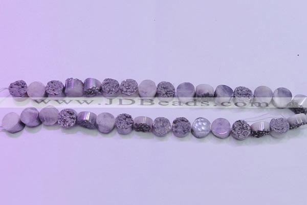 CAG8342 7.5 inches 12mm coin silver plated druzy agate beads