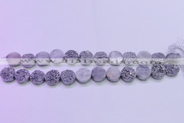 CAG8352 7.5 inches 14mm coin silver plated druzy agate beads