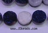 CAG8366 7.5 inches 16mm coin blue plated druzy agate beads