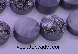 CAG8372 7.5 inches 18mm coin silver plated druzy agate beads