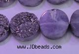 CAG8382 7.5 inches 20mm coin silver plated druzy agate beads