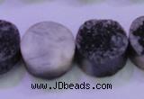 CAG8387 7.5 inches 20mm coin black plated druzy agate beads