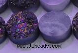 CAG8394 7.5 inches 25mm coin rainbow plated druzy agate beads