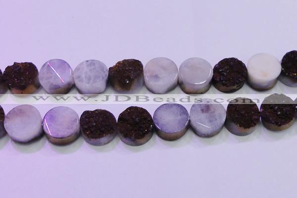 CAG8395 7.5 inches 25mm coin purple plated druzy agate beads