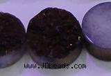 CAG8405 7.5 inches 30mm coin purple plated druzy agate beads