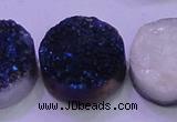 CAG8406 7.5 inches 30mm coin blue plated druzy agate beads