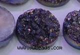 CAG8414 7.5 inches 35mm coin rainbow plated druzy agate beads