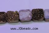 CAG8422 7.5 inches 14*14mm square gold plated druzy agate beads