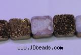 CAG8423 7.5 inches 16*16mm square gold plated druzy agate beads