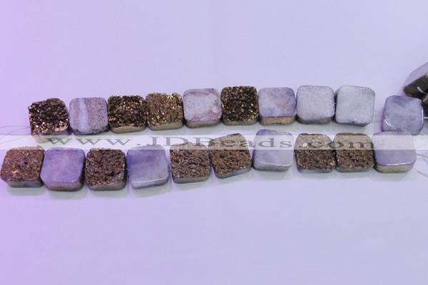 CAG8426 7.5 inches 22*22mm square gold plated druzy agate beads