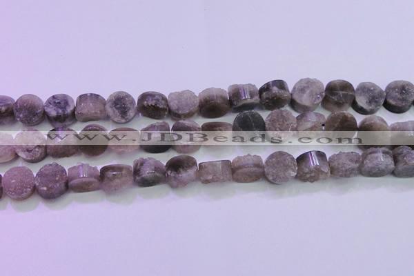 CAG8432 15.5 inches 14mm coin grey druzy agate gemstone beads