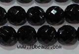 CAG8614 15.5 inches 14mm faceted round black agate gemstone beads