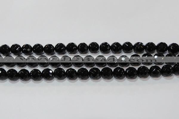 CAG8614 15.5 inches 14mm faceted round black agate gemstone beads