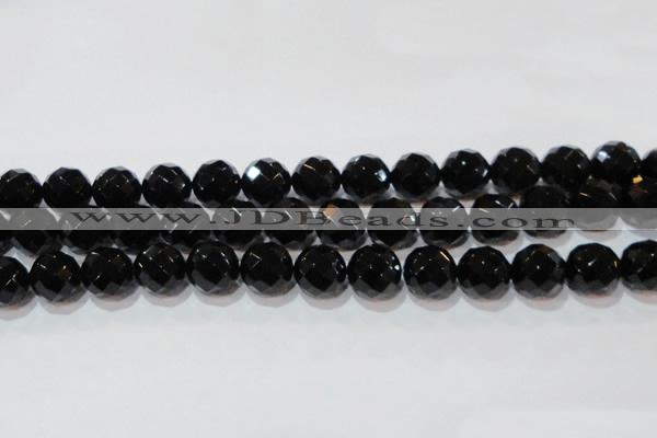 CAG8616 15.5 inches 18mm faceted round black agate gemstone beads