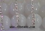 CAG8853 15.5 inches 12mm faceted round agate with rhinestone beads