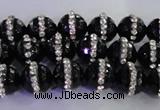 CAG8856 15.5 inches 8mm faceted round agate with rhinestone beads