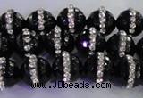 CAG8857 15.5 inches 10mm faceted round agate with rhinestone beads