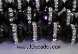 CAG8858 15.5 inches 12mm faceted round agate with rhinestone beads