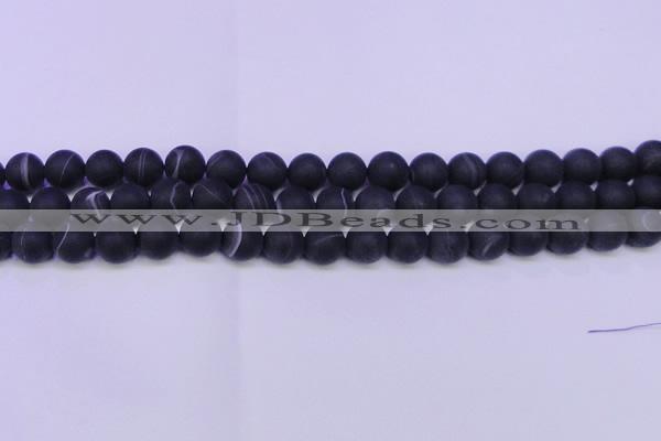 CAG8870 15.5 inches 4mm round matte black line agate beads