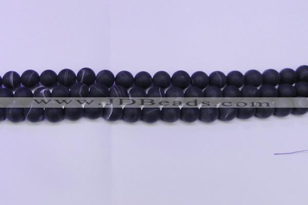 CAG8873 15.5 inches 10mm round matte black line agate beads