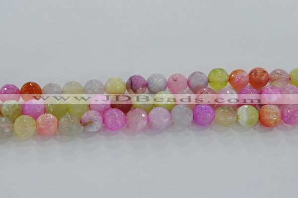 CAG8949 15.5 inches 8mm faceted round fire crackle agate beads