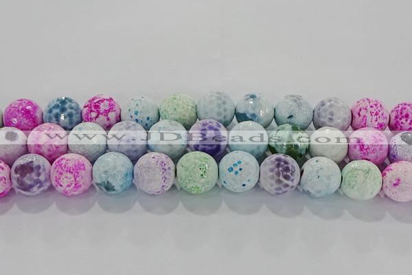 CAG8983 15.5 inches 14mm faceted round fire crackle agate beads