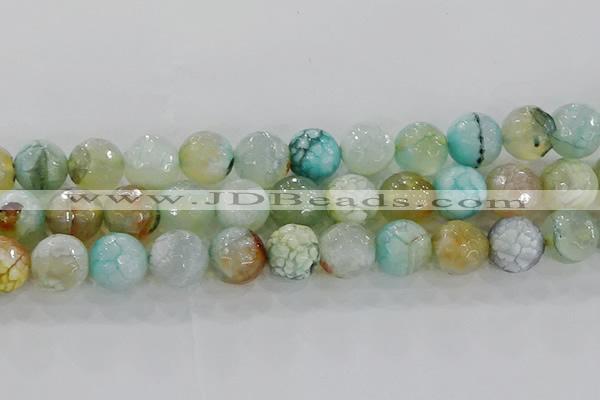 CAG8998 15.5 inches 14mm faceted round fire crackle agate beads