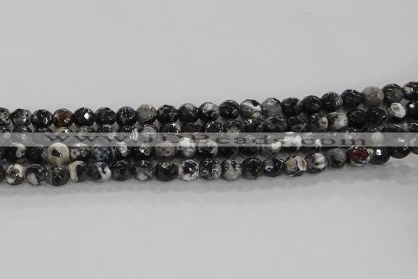 CAG9028 15.5 inches 4mm faceted round fire crackle agate beads