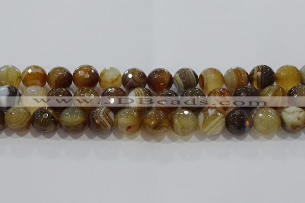 CAG9215 15.5 inches 12mm faceted round line agate gemstone beads