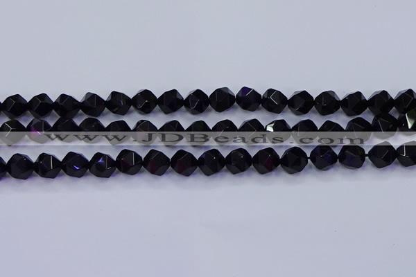 CAG9352 15.5 inches 8mm faceted nuggets black agate beads