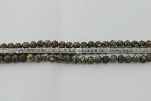 CAG9381 15.5 inches 6mm round matte turritella agate beads