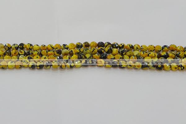 CAG9451 15.5 inches 6mm faceted round fire crackle agate beads