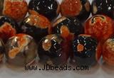 CAG9459 15.5 inches 12mm faceted round fire crackle agate beads