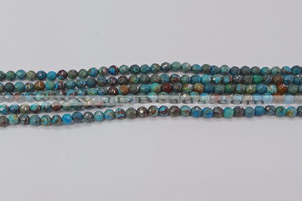 CAG9480 15.5 inches 4mm faceted round blue crazy lace agate beads