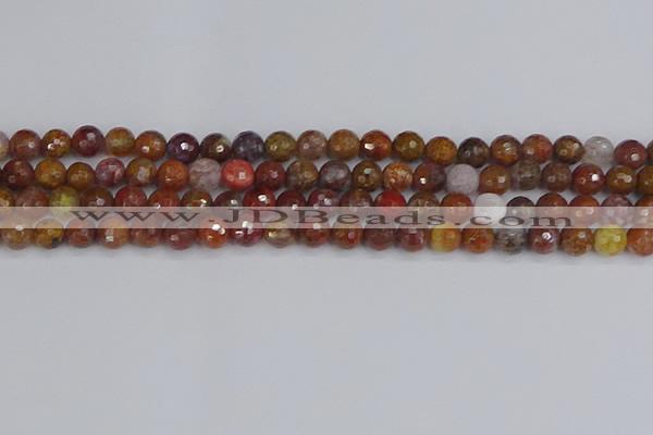 CAG9846 15.5 inches 6mm faceted round red moss agate beads