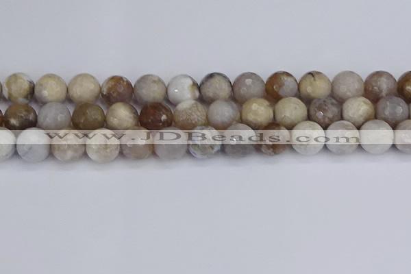 CAG9856 15.5 inches 12mm faceted round ocean fossil agate beads